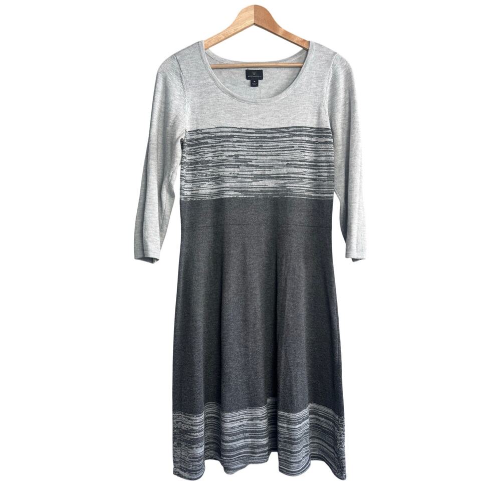 Worthington Gray Ombre Knit Sweater Dress Medium 3/4 Sleeve Cozy Workwear